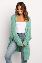 Load image into Gallery viewer, Green Long Line Open Front Knitted Cardigan With Pockets