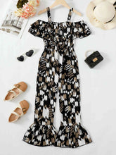 Load image into Gallery viewer, Printed Cold-Shoulder Flare Leg Jumpsuit