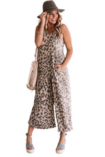 Load image into Gallery viewer, Leopard Print Pockets Wide Leg Sleeveless Jumpsuit