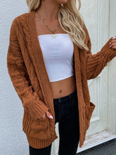 Load image into Gallery viewer, Woven Right Cable-Knit Open Front Cardigan with Front Pockets