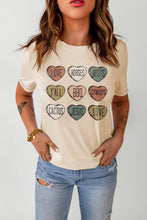 Load image into Gallery viewer, Heart Graphic Cuffed Short Sleeve Round Neck Tee Shirt