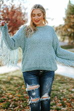 Load image into Gallery viewer, Gray Plus Size Fringed Long Sleeve Knit Sweater