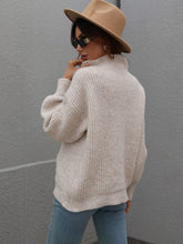 Load image into Gallery viewer, Woven Right High Neck Balloon Sleeve Rib-Knit Pullover Sweater