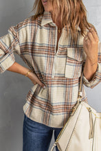 Load image into Gallery viewer, Double Take Plaid Half-Zip Collared Curved Hem Sweatshirt