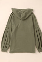 Load image into Gallery viewer, Puff Sleeve Side Slit Buttoned Waffle Knit Hoodie