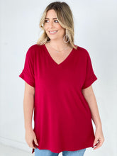 Load image into Gallery viewer, Zenana "Luxe" Rolled Sleeve Side Slit Hi-Low Hem Top