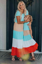Load image into Gallery viewer, Girls Color Block Round Neck Maxi Dress