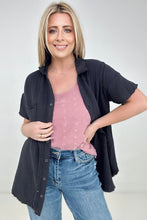 Load image into Gallery viewer, Zenana "April" Gauze Button Down Raw Edge Short Sleeve Top