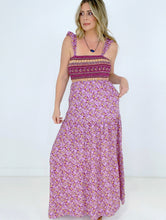 Load image into Gallery viewer, Pink Shirred Ruffled Sleeveless Floral Maxi Dress