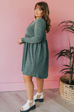 Load image into Gallery viewer, Green Plus Mineral Washed Ribbed Henley Dress