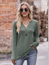 Load image into Gallery viewer, Double Take Buttoned Notched Neck Long Sleeve Top