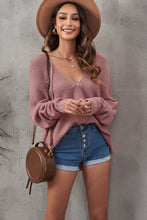 Load image into Gallery viewer, Zipper V-Neck Dropped Sleeve Hooded Solid Sweater