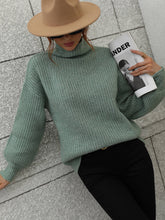 Load image into Gallery viewer, Woven Right High Neck Balloon Sleeve Rib-Knit Pullover Sweater
