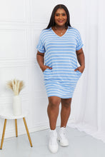 Load image into Gallery viewer, Zenana Full Size Striped V-Neck Pocket Dress in Spring Blue