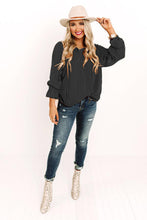 Load image into Gallery viewer, Swiss Dot Tie Neck Flounce Sleeve Blouse