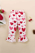 Load image into Gallery viewer, Girls Heart Print Bow Detail Sweater and Flare Pants Set