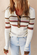 Load image into Gallery viewer, Striped Collared Neck Rib-Knit Top