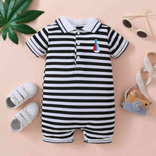 Load image into Gallery viewer, Embroidered Collared Neck Short Sleeve Romper