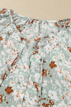 Load image into Gallery viewer, Green Floral Print Tie V Neck Button Up Blouse