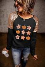 Load image into Gallery viewer, Pumpkin Flower Print Sequin Patchwork Top