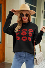 Load image into Gallery viewer, Lip Graphic Slit Dropped Shoulder Sweater