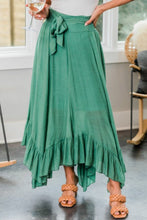 Load image into Gallery viewer, Green Asymmetric Flounce Belted High Waist Maxi Skirts