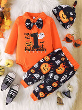 Load image into Gallery viewer, Printed Bow Front Collared Neck Bodysuit and Pants Set