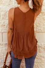 Load image into Gallery viewer, Lace Detail Buttons Back Sleeveless Top