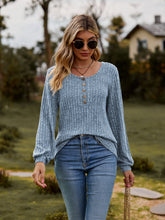 Load image into Gallery viewer, Round Neck Button-Down Long Sleeve Tee
