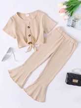 Load image into Gallery viewer, Girls Ribbed Buttoned Top and Flare Pants Set