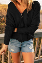 Load image into Gallery viewer, Zipper V-Neck Dropped Sleeve Hooded Solid Sweater