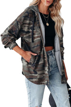 Load image into Gallery viewer, Green Camo Print Button Up Hooded Jacket