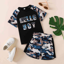 Load image into Gallery viewer, HELLO BOY Graphic Tee and Camouflage Shorts Set