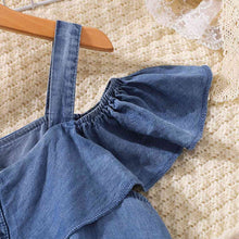 Load image into Gallery viewer, Girls Cold-Shoulder Buttoned Denim Dress
