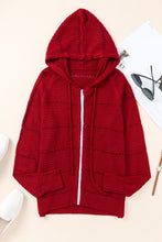 Load image into Gallery viewer, Zip-Up Raglan Sleeve Openwork Hooded Cardigan