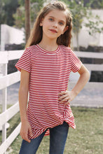 Load image into Gallery viewer, Girls Striped Round Neck Twisted Tee Shirt