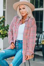 Load image into Gallery viewer, Plaid Curved Hem Dropped Shoulder Longline Shirt Jacket