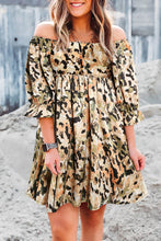 Load image into Gallery viewer, Multicolor Abstract Print Shirred Half Sleeve Square Neck Mini Dress