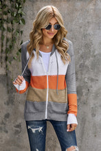 Load image into Gallery viewer, Zip-Up Raglan Sleeve Openwork Hooded Cardigan