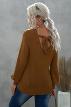 Load image into Gallery viewer, Double Take Tied Balloon Sleeve Round Neck Sweater