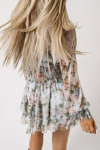 Load image into Gallery viewer, Green Floral Print Tiered Ruffled Shirred High Waist Mini Dress