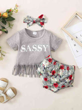 Load image into Gallery viewer, Fringe Detail SASSY Graphic T-Shirt and Floral Print Shorts Set