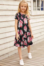 Load image into Gallery viewer, Girls Floral Round Neck Short Sleeve Dress with Pockets