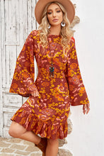 Load image into Gallery viewer, Floral Round Neck Flare Sleeve Dress