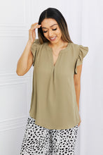 Load image into Gallery viewer, Zenana Full Size Flutter Sleeve Notched Neck Blouse