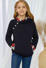 Load image into Gallery viewer, Girls Plaid Decorative Button Hoodie with Pockets