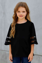 Load image into Gallery viewer, Girls Sheer Striped Flare Sleeve Tee Shirt