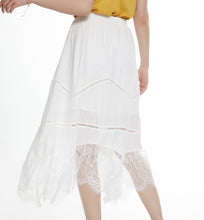Load image into Gallery viewer, White Lace Asymmetrical Hem Maxi Skirt