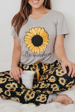 Load image into Gallery viewer, Sunflower Hello Sunshine Print Tee And Pants Lounge Set