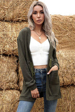 Load image into Gallery viewer, Drawstring Open Front Slit Hooded Cardigan